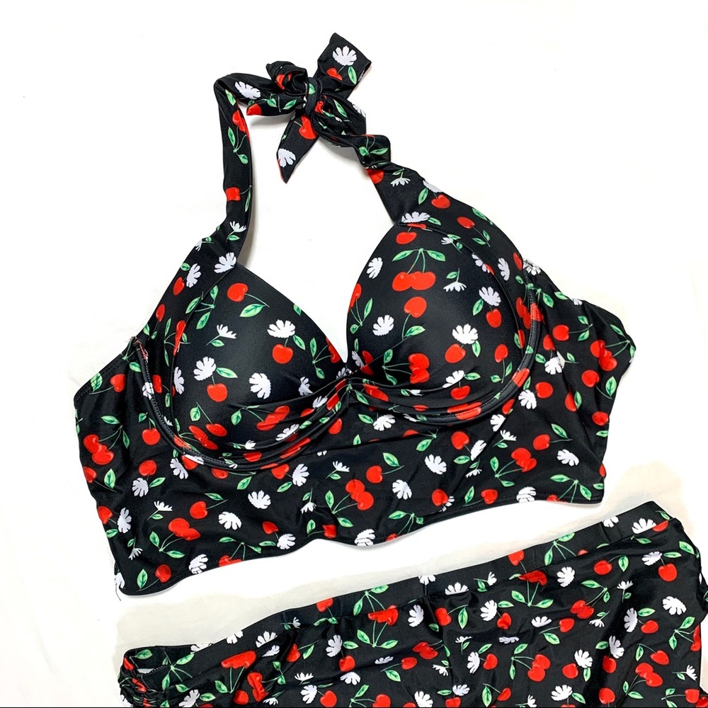 Rose Gal Size 4X Two Piece Halter Top Skirt Swimsuit New With Tags Cherries